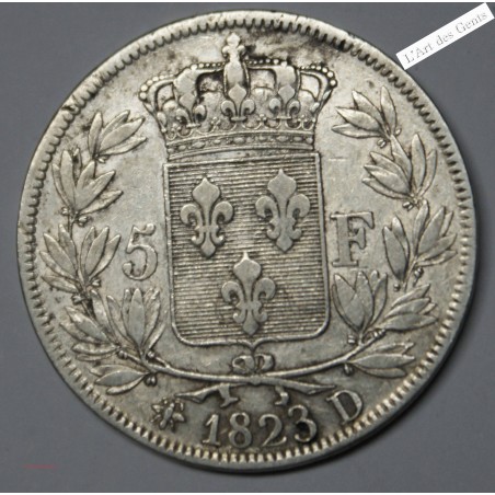 LOUIS XVIII 5 Francs 1823 D Lyon TB+ , lartdesgents.fr