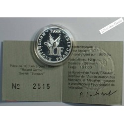 BE 10 Francs 1988 ARGENT ROLAND GARROS, lartdesgents.fr