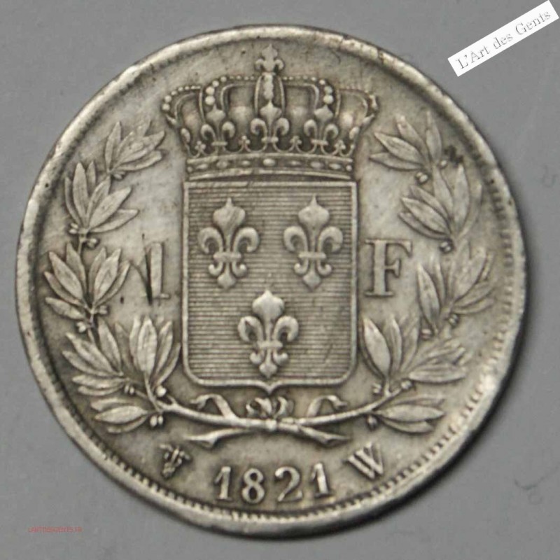 1 franc 1821 W Lille Louis XVIII TTB+, lartdesgents.fr