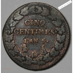 lot de 5 centimes DUPRE an  5 A, AA, BB, I, D, R, W et rare An 5/6BB