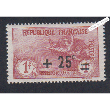 Timbre n°168 Orphelin Surchargé 1922 neuf**  Cote 75 Euros lartdesgents.fr
