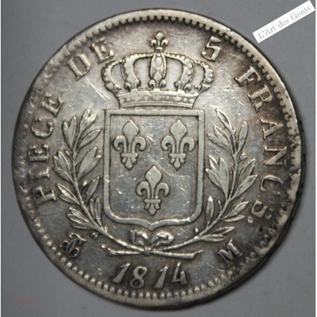 5 Francs 1814 M Toulouse Louis XVIII Buste habillé, lartdesgents.fr