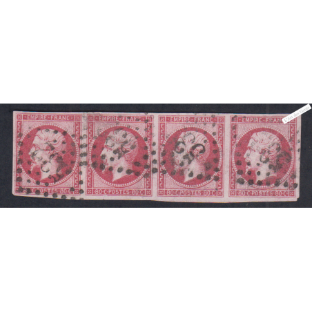 Bande de 4 Timbres France n°17A - 80c. carmin - oblitérés, Signé cote 550 Euros lartdesgents.fr