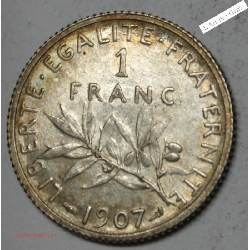 1 franc 1907 Semeuse Superbe cote 250€, lartdesgents.fr