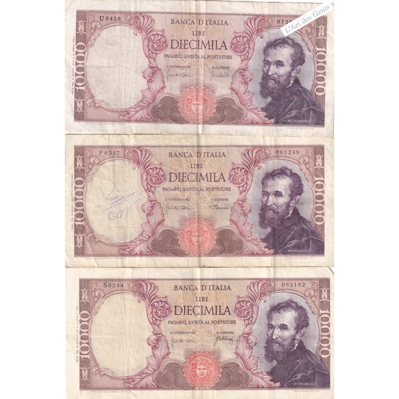 10000 LIRE MICHELANGELO 1966,1968, 1970, lartdesgents.fr