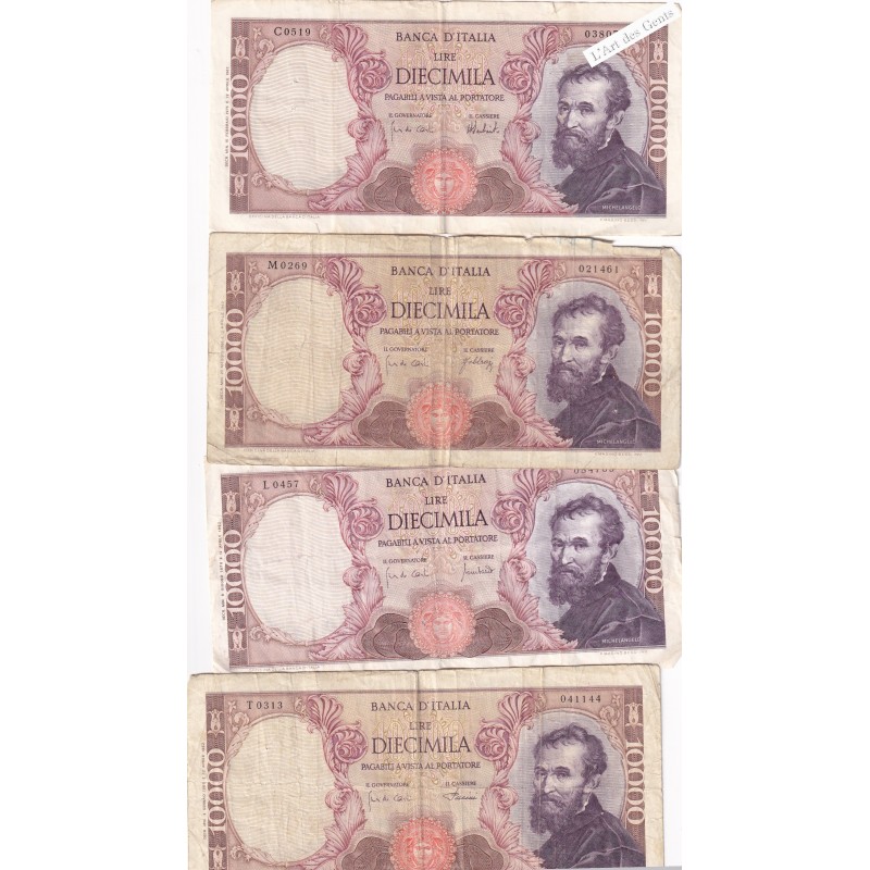 10000 LIRE MICHELANGELO 1966,1968, 1970, 1973 lartdesgents.fr