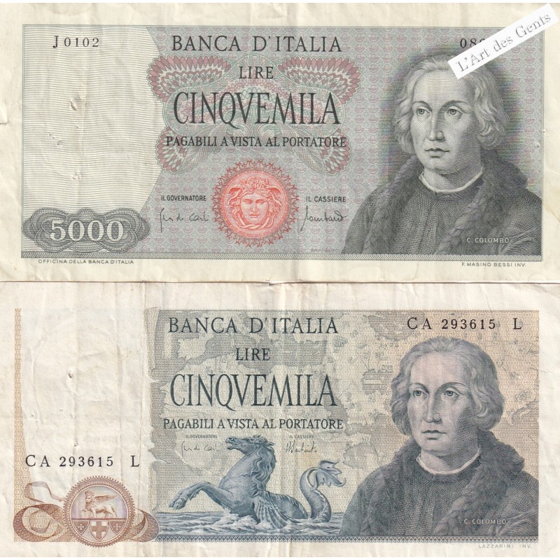 5000 LIRE C. COLOMB 1970, 1973 lartdesgents.fr