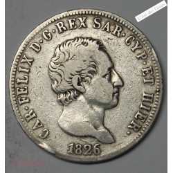 5 Lire 1826 SARDEIGNE CHARLES FELIX ITALY, lartdesgents.fr