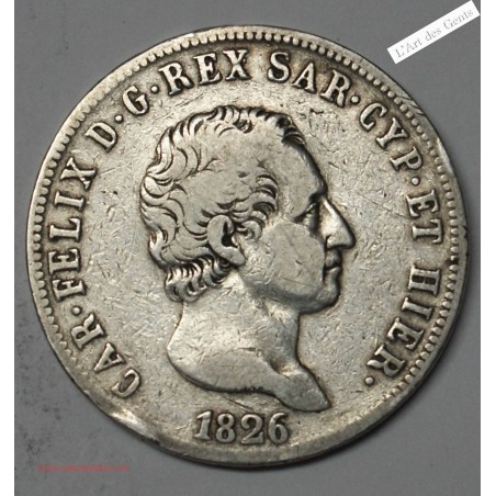 5 Lire 1826 SARDEIGNE CHARLES FELIX ITALY, lartdesgents.fr