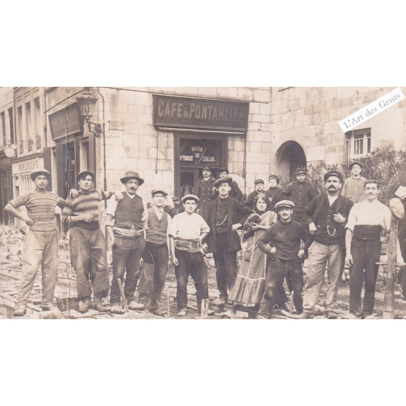 Carte Photo 39 Besançon - Travaux terrassement Tramway  Café de Pontarlier, lartdesgents.fr