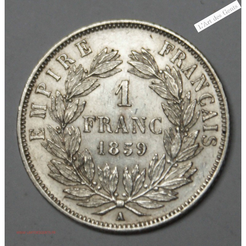 1 Franc 1859 A TTB+ Napoléon III, lartdesgents.fr