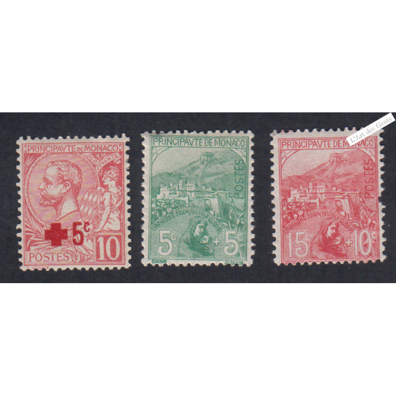 Timbres Monaco n°26.28 et 29 -  Neufs** - cote 132 Euros Lartdesgents.fr