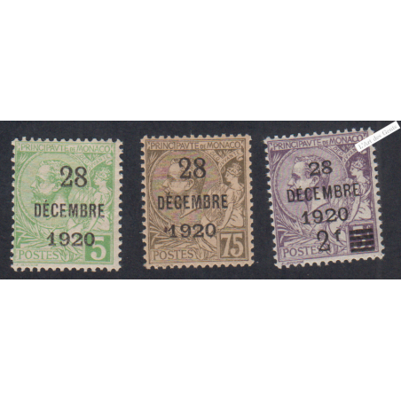 3 Timbres Monaco n°48 à 50 -  Neufs** - cote 94 Euros Lartdesgents