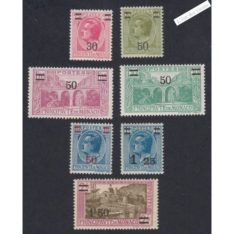 7 Timbres Monaco n°104 à 110 -  Neufs** - cote 75 Euros Lartdesgents.fr