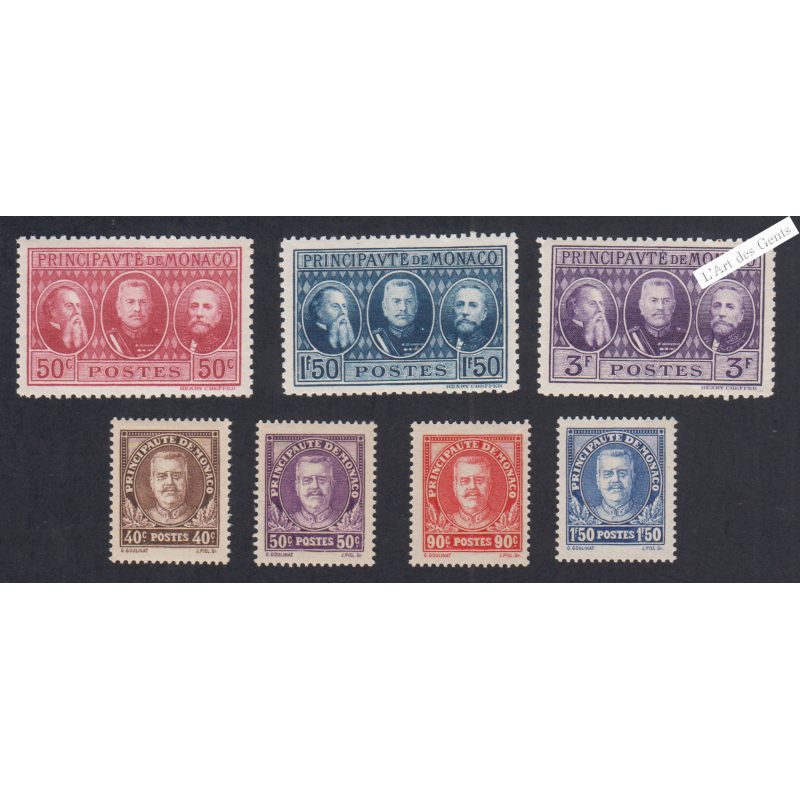 7 Timbres Monaco n°111 à 118 -  Neufs** - cote 166 Euros Lartdesgents.fr
