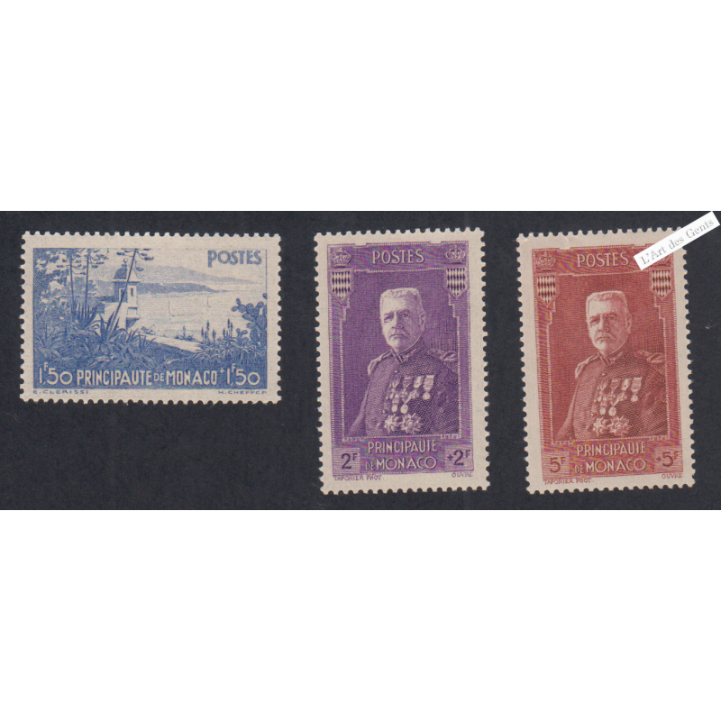 3 Timbres Monaco n°137 à 139 -  Neufs** - cote 296 Euros Lartdesgents.fr