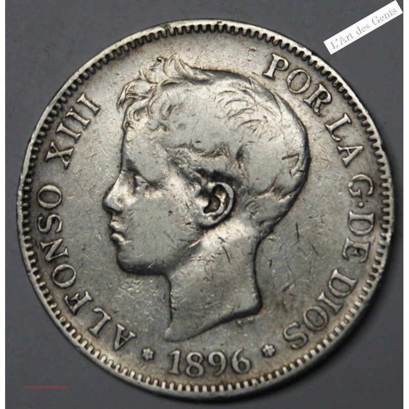 Espagne : 5 Pesetas 1896 ALPHONSE XIII, lartdesgents.fr