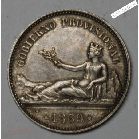 Primera República : 1 Peseta 1869 GOBIERNO PROVISIONAL SNM ( qualidad ), lartdesgents.fr