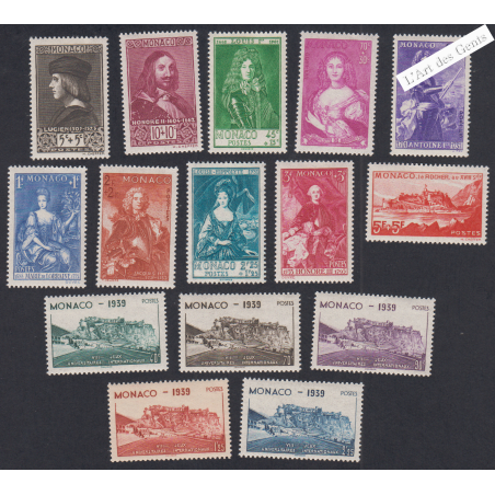 15 Timbres Monaco n°185 à n°199 -  Neufs - cote 326 Euros Lartdesgents.fr