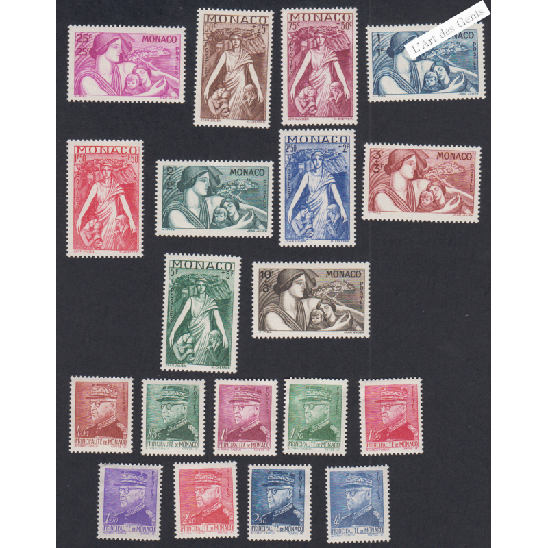 19 Timbres Monaco n°215 à n°233 - année 1941 -  Neufs** - cote 196 Euros Lartdesgents.fr