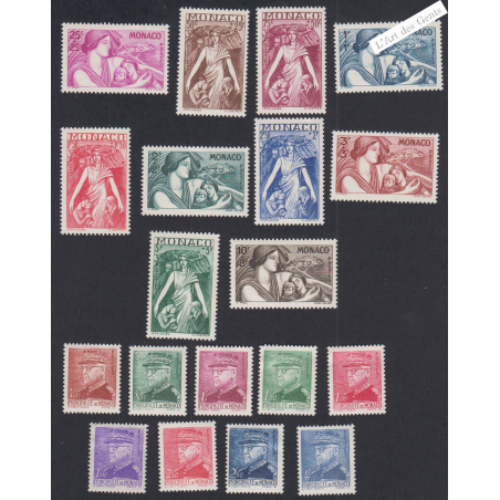 19 Timbres Monaco n°215 à n°233 - année 1941 -  Neufs** - cote 196 Euros Lartdesgents.fr