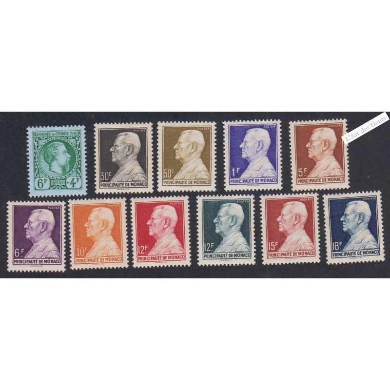 11 Timbres Monaco n°301 à n°306 - année 1948 - Neuf** - cote 66 Euros - Lartdesgents.fr