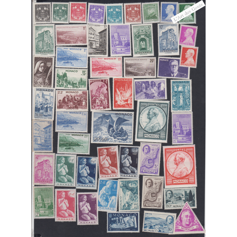lot 52 Timbres Monaco n°249 à n°300 - année 1943 à 1946 - Neufs** - cote 97 Euros - Lartdesgents.fr