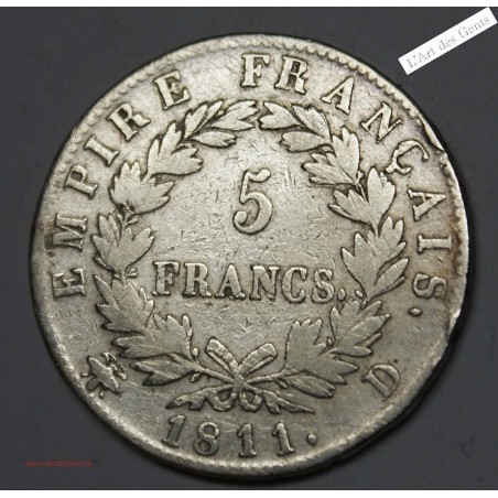 5 francs 1811 D LYON NAPOLEON EMPEREUR , lartdesgents.fr