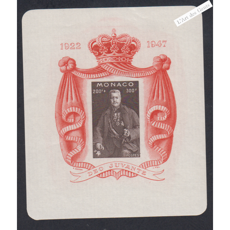 Bloc Monaco n°2 - année 1947 - Neuf** - cote 55 Euros - Lartdesgents.fr