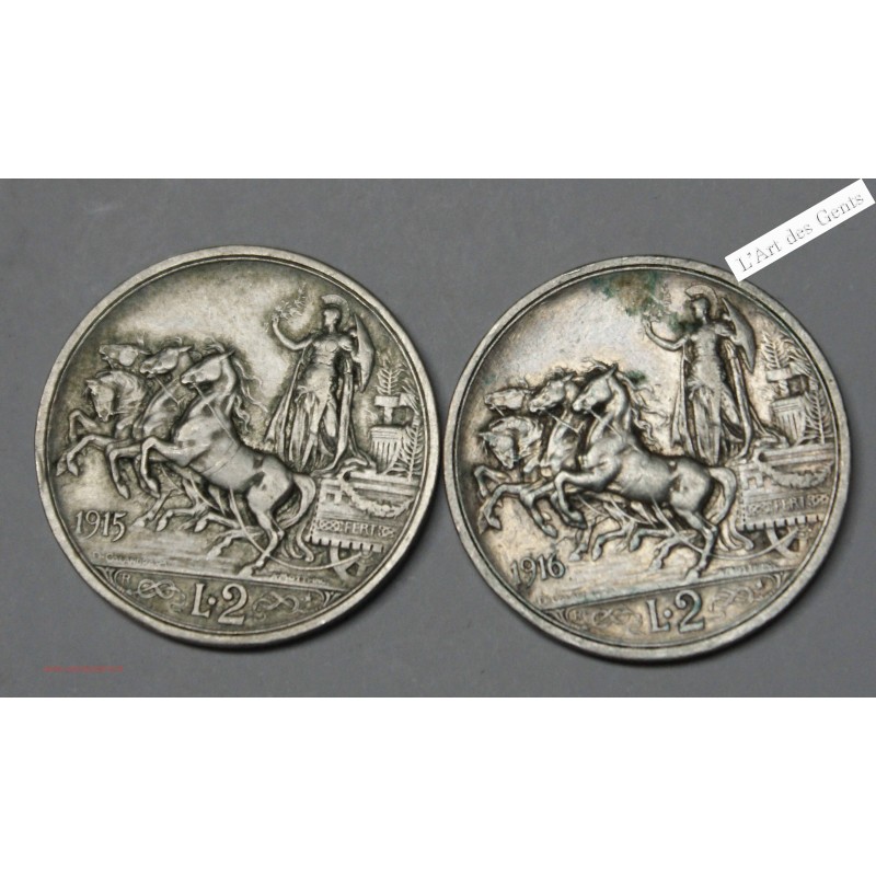2 lires Victor-Emmanuel III 1915 + 1916, lartdesgents.fr