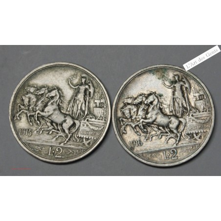 2 lires Victor-Emmanuel III 1915 + 1916, lartdesgents.fr