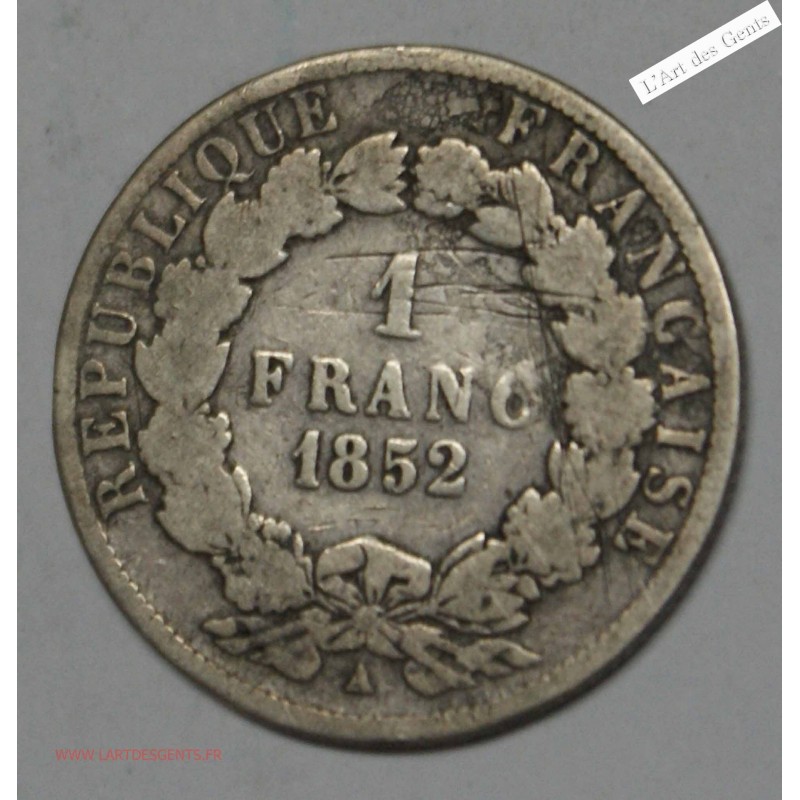 1 franc 1852 A  Napoléon tête nue, lartdesgents.fr