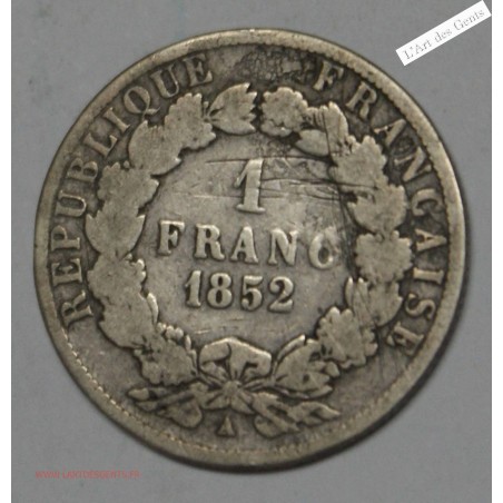 1 franc 1852 A  Napoléon tête nue, lartdesgents.fr