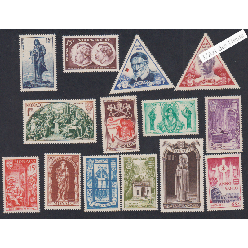 14 Timbres Monaco n°351 à n°364 - Année 1951 - Neufs** Cote 133 Euros - Lartdesgents.fr