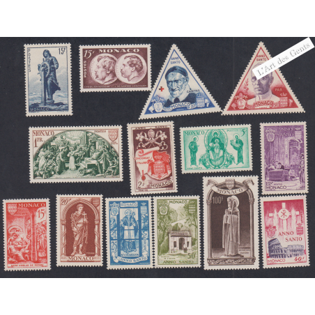 14 Timbres Monaco n°351 à n°364 - Année 1951 - Neufs** Cote 133 Euros - Lartdesgents.fr