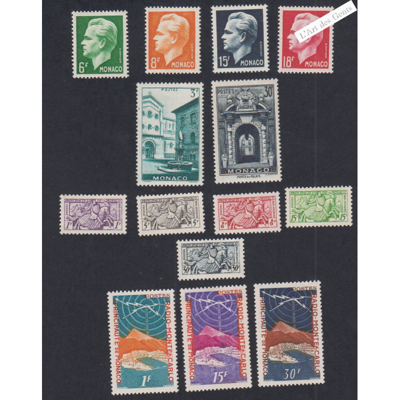 imbres Monaco n°365 à n°378 - Année 1951 - Neufs** Cote 130 Euros - Lartdesgents.fr