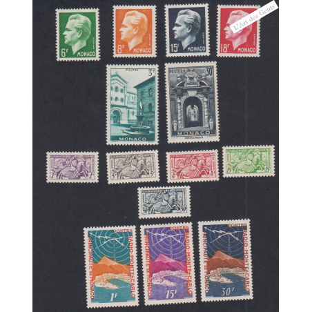 imbres Monaco n°365 à n°378 - Année 1951 - Neufs** Cote 130 Euros - Lartdesgents.fr
