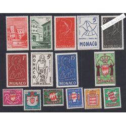 15 Timbres Monaco n°397 à n°411 - Année complète1954 - Neufs** Cote 50 Euros - Lartdesgents.fr