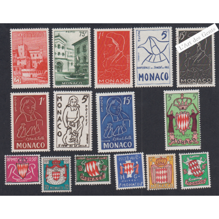 15 Timbres Monaco n°397 à n°411 - Année complète1954 - Neufs** Cote 50 Euros - Lartdesgents.fr
