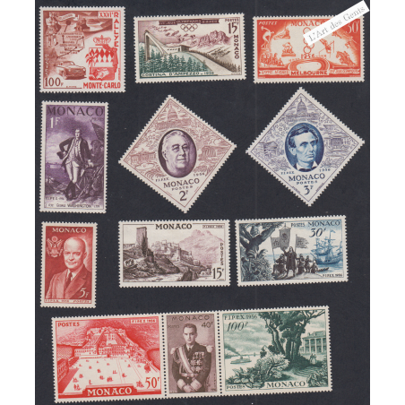 12 Timbres Monaco n°441 à 452 - Année 1956 - Neufs** Cote 73 Euros - Lartdesgents.fr