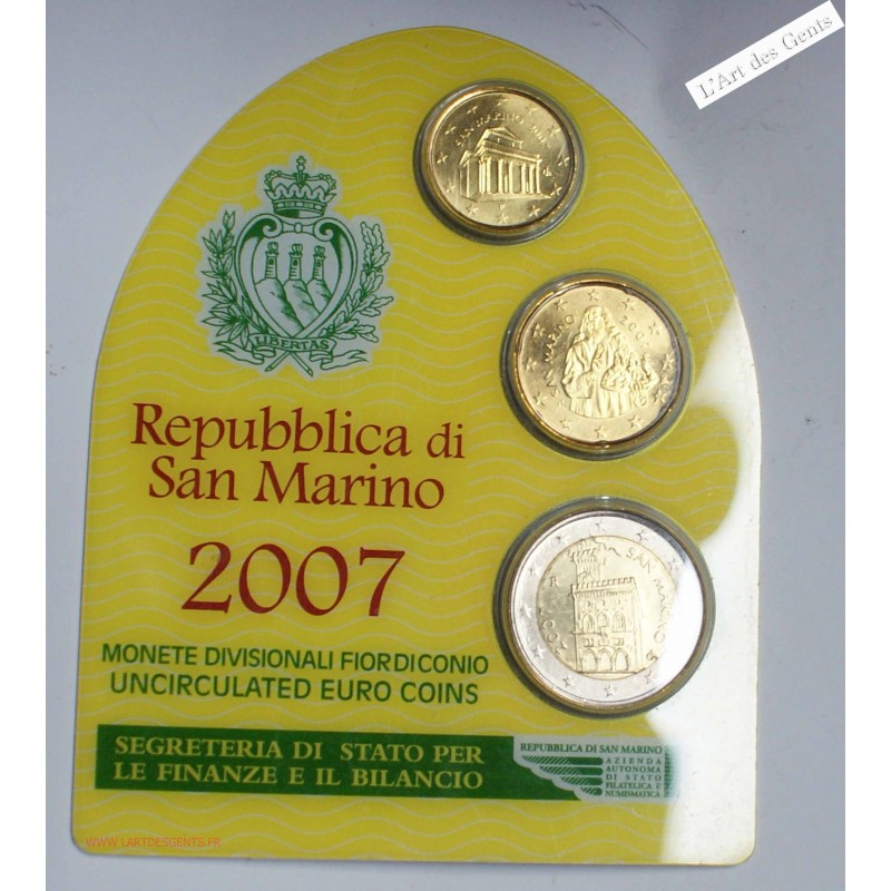 Blister FDC - 10, 20 cents, 2€  2007 - SAN MARINO, lartdesgents.fr