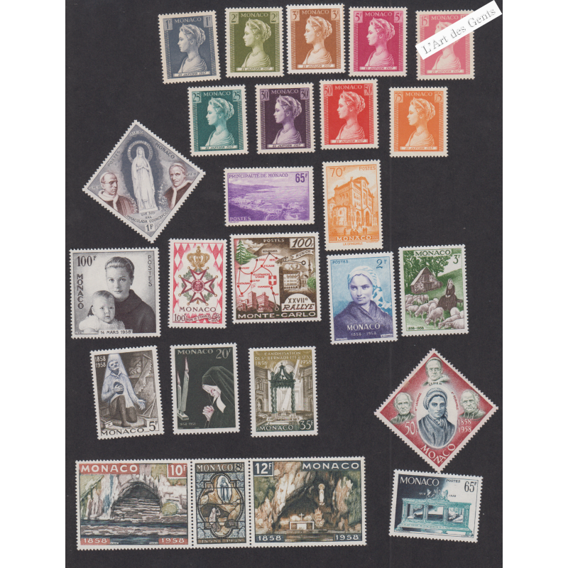 25 Timbres Monaco n°478 à n°502 - Année 1957-1958 - Neufs** Cote 76 Euros - Lartdesgents.fr