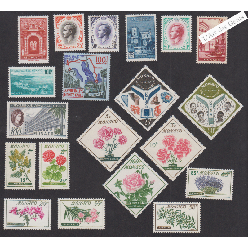 20 Timbres Monaco n°503 à n°522 - Années complètes 1959 - Neufs** Cote 107 Euros - Lartdesgents.fr