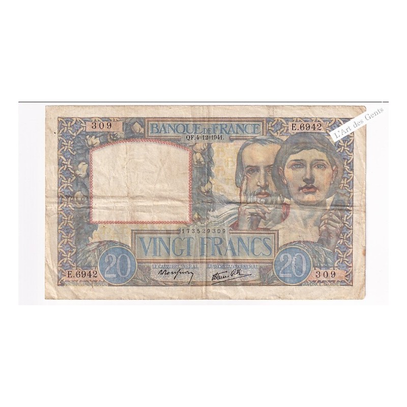 20 Francs Science et Travail 4-12-1941 – France  , lartdesgents.fr