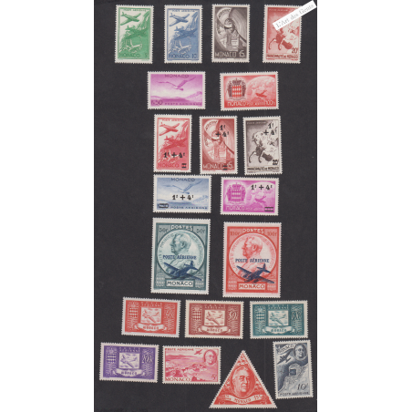 20 Timbres Poste Aérienne Monaco n°2 à n°21 - Année 1941 à 1946 - Neuf** Cote 60 Euros - Lartdesgents.f