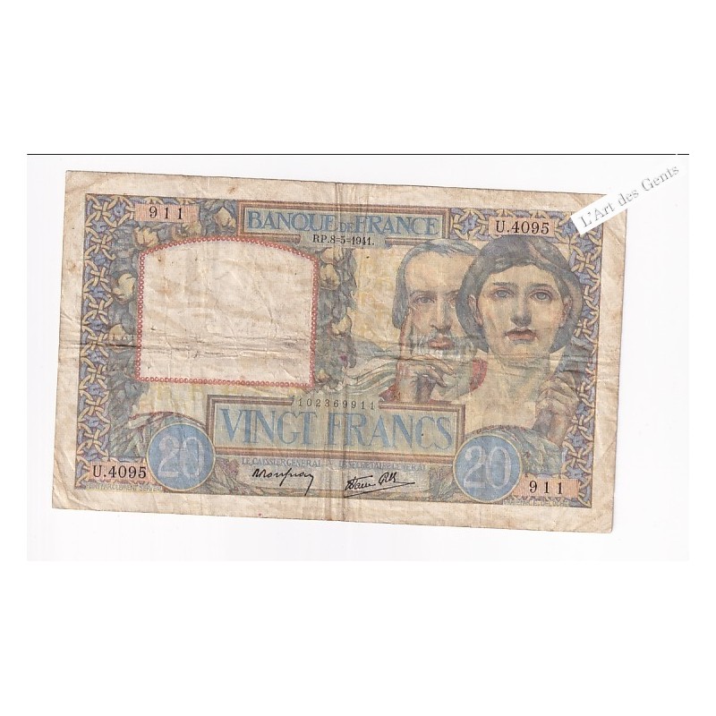 20 Francs Science et Travail 8-5-1941 – France  , lartdesgents.fr