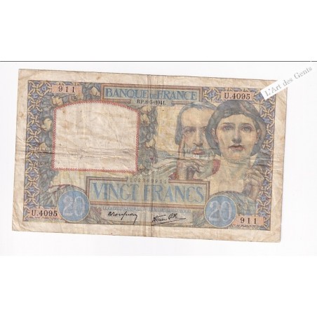 20 Francs Science et Travail 8-5-1941 – France  , lartdesgents.fr