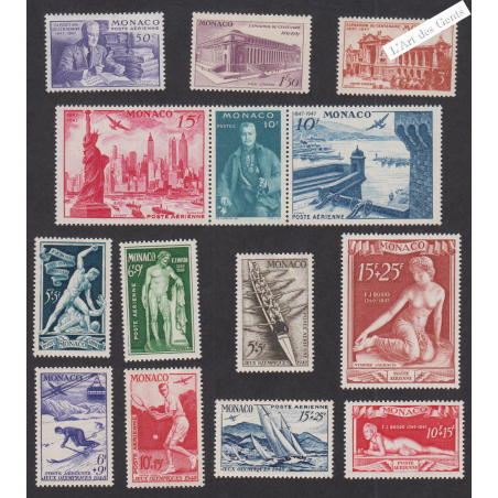 14 Timbres Poste Aérienne Monaco n°22 à n°35 - Années 1947 et 1948 - Neufs** Cote 246 Euros - Lartdesgents.f