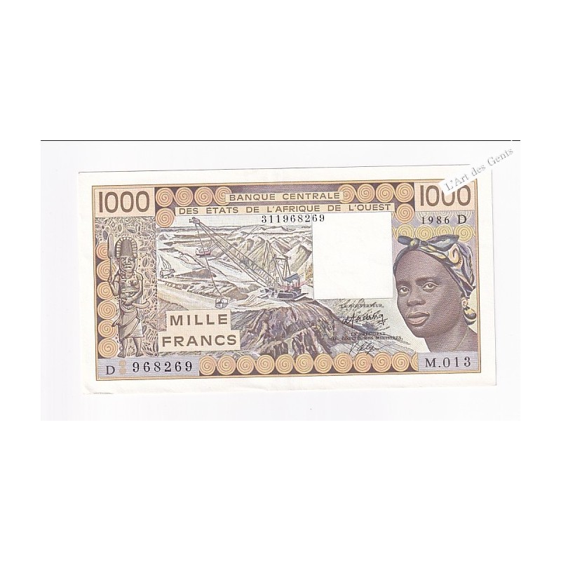 Mali 1000 francs 1986 N° M.013 968269 BCEAO P406Dg, lartdesgents.fr