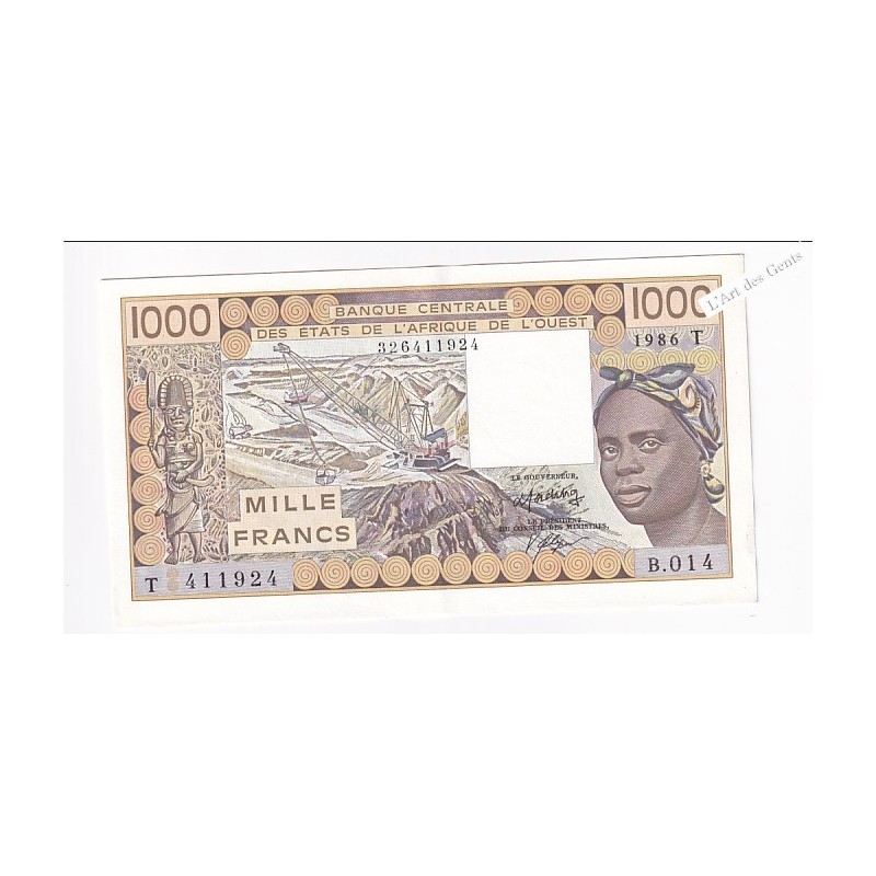 TOGO 1000 francs 1986 N° B.014 411924 BCEAO P807Tg, lartdesgents.fr